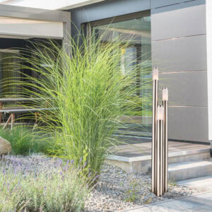 115017_2 Pollerleuchte 1700 Edelstahl, IP44, warmweiß, inkl. 3x E27 LED Leuchtmittel 9W