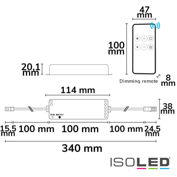 LED weißdynamischer Push/Funk PWM-Dimmer MiniAMP inkl. Fernbedienung 12-24V DC, 5A