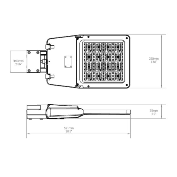 LED Street Light GR100, 3000K, IP66, mit Aufnahme für Ausleger DN60