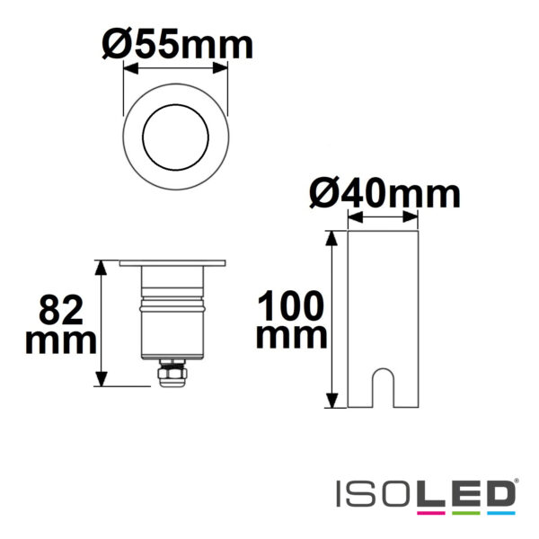 LED Bodeneinbaustrahler, rund 55mm, Edelstahl, 12-24V, IP67, 3W, 10°, warmweiß