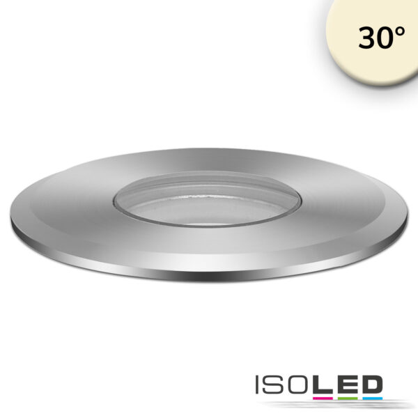 LED Bodeneinbaustrahler, rund 55mm, Edelstahl, 12-24V, IP67, 3W, 30°, warmweiß