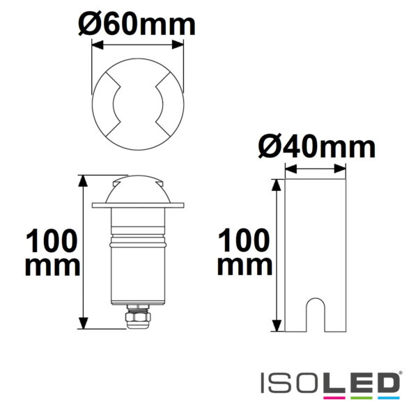 LED Bodeneinbaustrahler, rund 2SIDE 60mm, schwarz, 12-24V, IP67, 3W, 60°, warmweiß