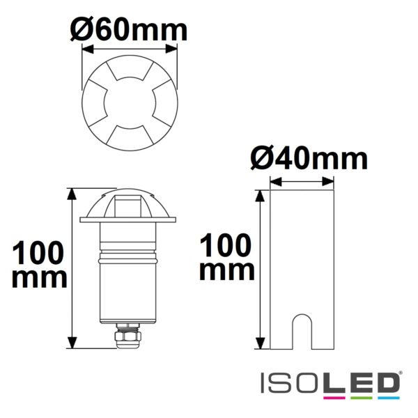 LED Bodeneinbaustrahler, rund 4SIDE 60mm, schwarz, 12-24V, IP67, 3W, 60°, warmweiß