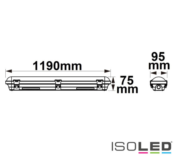 LED Wannenleuchte 120cm mit Notlichtfunktion, IP65, PowerSwitch 25-40W, ColorSwitch 3000|4000|5000K