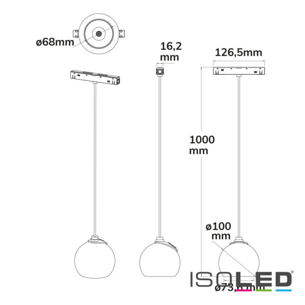 Track48 Hängeleuchte Ball Fokus schwarz, 12W, 60°, 48V DC, 3000K, CRI90