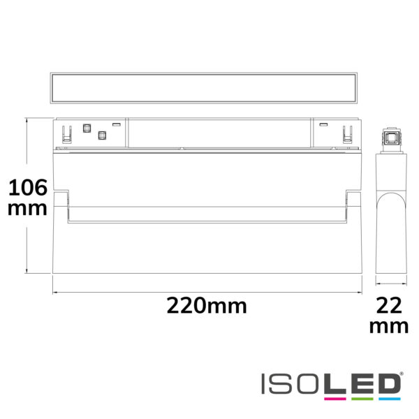 Track48 Linear-Schienen-Strahler 22cm schwarz, 12W, 120°, UGR<19, 48V DC, 3000K, CRI90