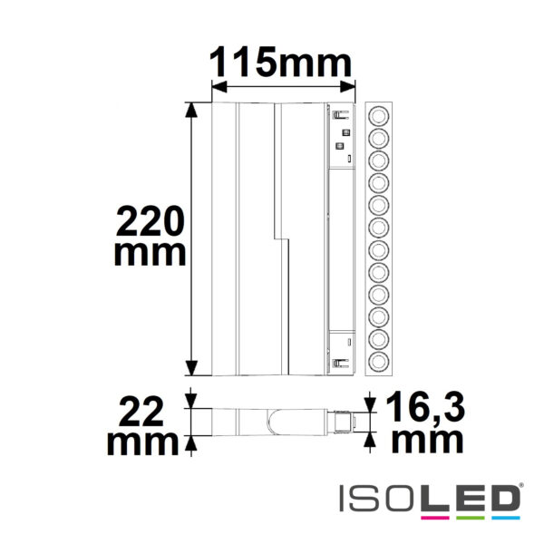 Track48 Raster-Schienen-Strahler 22cm schwarz, 12W, 36°, UGR<19, 48V DC, 3000K, CRI90