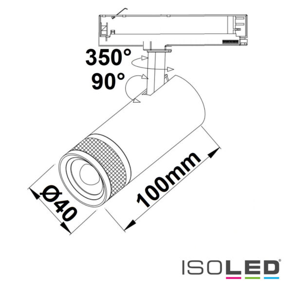 Track48 Schienen-Strahler schwarz, 7W, fokussierbar 18°-60°, UGR<16, 48V DC, 3000K