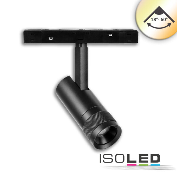 Track48 Schienen-Strahler schwarz, 7W, fokuss. 18°-60°, UGR<16, 48V DC, 1800-4000K, DALI DT8 dimmbar
