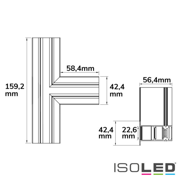Track48 T-Schiene horizontal für Einbauschiene, schwarz, nicht stromführend