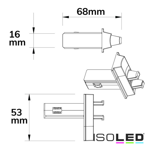 Track48 Multi X Verbinder zum Basismodul, für Aufbauschiene, schwarz, max. 6A, 4-polig