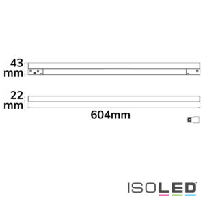 116740_skizze Track48 Linearleuchte 60cm weiß, 20W, 120°, 48V DC, 4000K, CRI90, prismatisch, Line+, DALI dimmbar