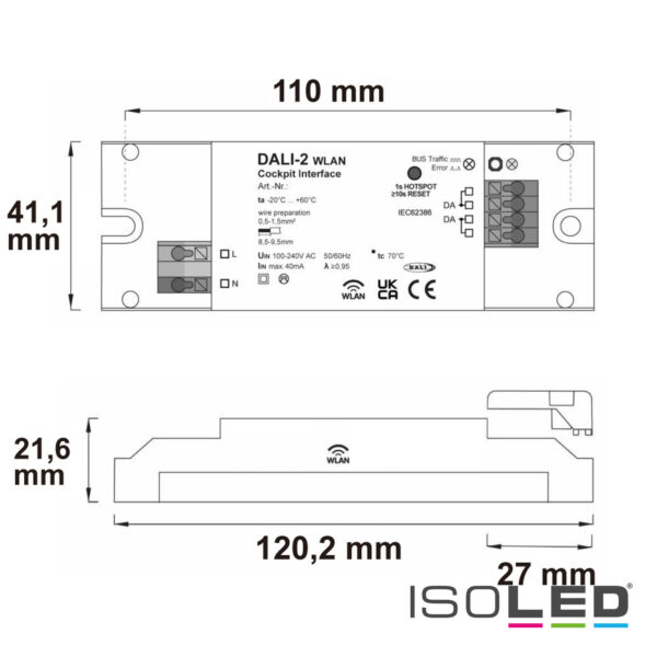 DALI-2 Interface WLAN zur DALI Bus Parametrierung mit DALI Cockpit Windows-Software, 100-240V AC