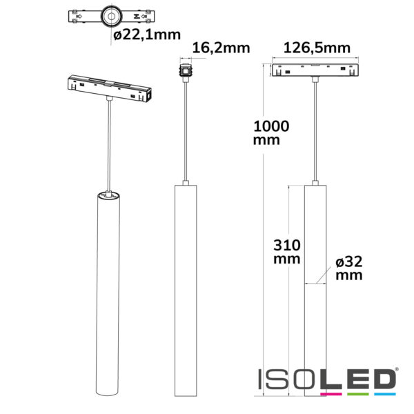 Track48 Hängeleuchte Pipe weiß, 7W, 36°, UGR<19, 48V DC, 4000K, CRI90, DALI dimmbar