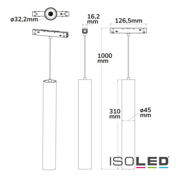 Track48 Hängeleuchte Pipe weiß, 15W, 36°, UGR<19, 48V DC, 3000K, CRI90, DALI dimmbar