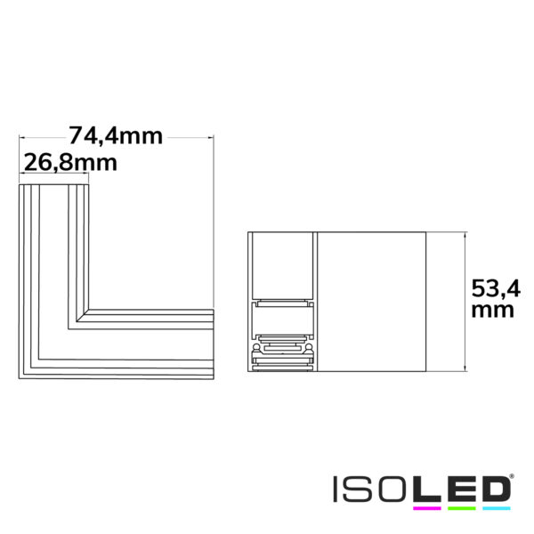 Track48 Eckschiene 90° horizontal für Aufbauschiene, weiß, nicht stromführend