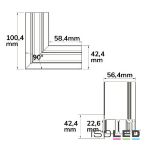 116772_skizze Track48 Eckschiene 90° horizontal für Einbauschiene, weiß, nicht stromführend