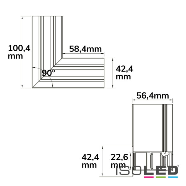 Track48 Eckschiene 90° horizontal für Einbauschiene, weiß, nicht stromführend