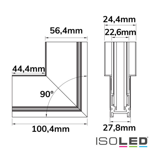 Track48 Eckschiene 90° vertikal für Einbauschiene, weiß, nicht stromführend
