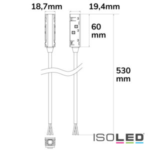 116775_skizze Track48 Stromeinspeisung mit 50cm Anschlusskabel, weiß, max. 6A, 4-polig (+|-|DALI+|DALI-)