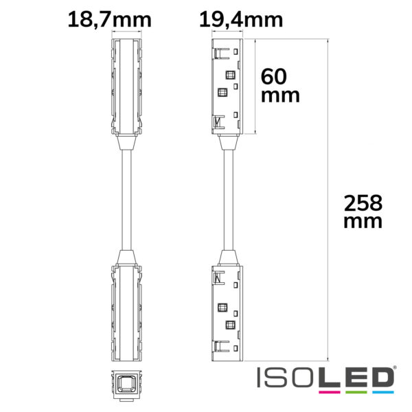 Track48 Linear-Verbinder flexibel, 180° biegbar, stromführend, schwarz, max. 6A, 4-polig
