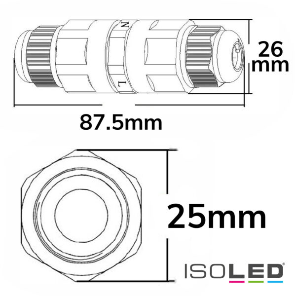 Kabelverbinder IP68, 3-polig 0.75-2.5mm² mit Federklemme, max. 250V 16A, Manteldm. 6.5-11mm