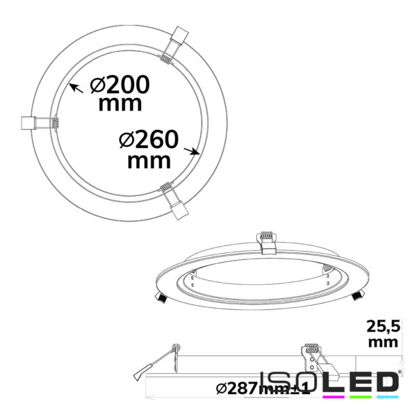 Loch Adapterring für Downlights, mit Federn, weiß, ID 201mm - AD 287mm