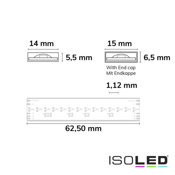 LED AQUA COB RGB+WW Linear Flexband, 24V DC, 20W, IP68, 5m Rolle, 896 LED/m