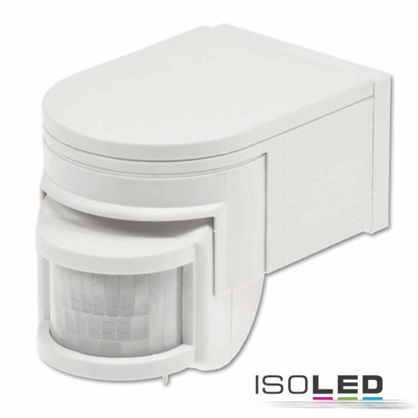 PIR Bewegungsmelder weiß, 230V, max. 4A, 180° max. 10m Detektionsradius, IP44, Aufputzmontage