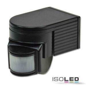 PIR Bewegungsmelder schwarz, 230V, max. 4A, 180° max. 10m Detektionsradius, IP44, Aufputzmontage