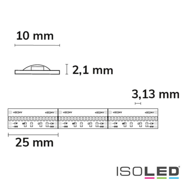 LED COB927/COB965 Linear CCT Flexband, 24V DC, 7W ww + 7W kw, IP20, 5m Rolle, 640 LED/m