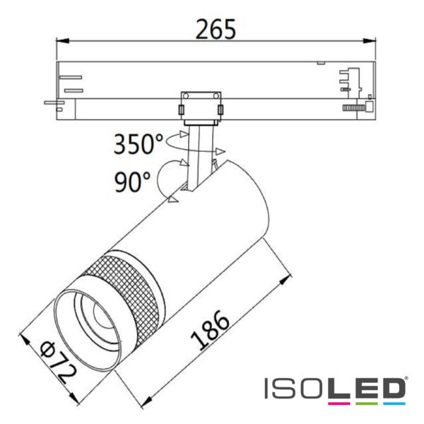 3-Phasen Schienen-Strahler fokussierbar, 24W, 20°-55°, weiß matt, 4000K, DALI dimmbar