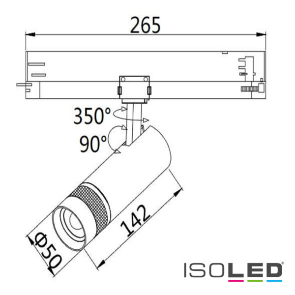 3-Phasen Schienen-Strahler fokussierbar, 12W, 20°-55°, schwarz matt, 3000K, DALI dimmbar