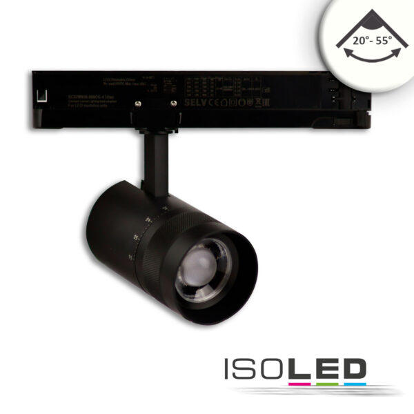 3-Phasen Schienen-Strahler fokussierbar, 12W, 20°-55°, schwarz matt, 4000K, DALI dimmbar