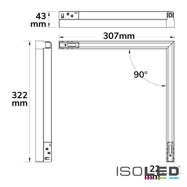 Track48 Eckleuchte horizontal weiß, 20W, 120°, 48V DC, 3000K, CRI90, prismatisch, Line+ DALI dimmbar