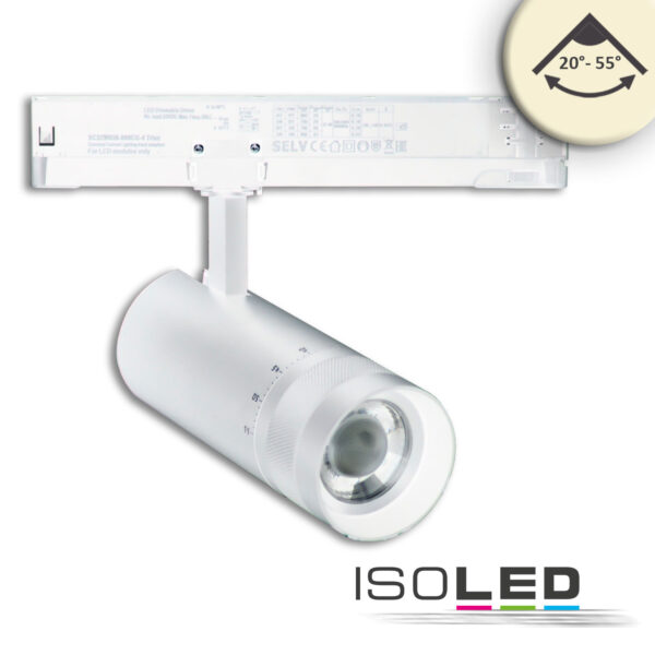 3-Phasen Schienen-Strahler fokussierbar, 24W, 20°-55°, weiß matt, 3000K, dimmbar