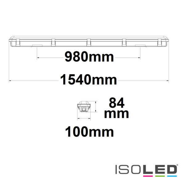 LED Wannenleuchte 150cm, IP65, PowerSwitch 33-60W, 4000K