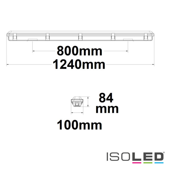 LED Wannenleuchte 120cm, IP65, PowerSwitch 22-40W, 4000K