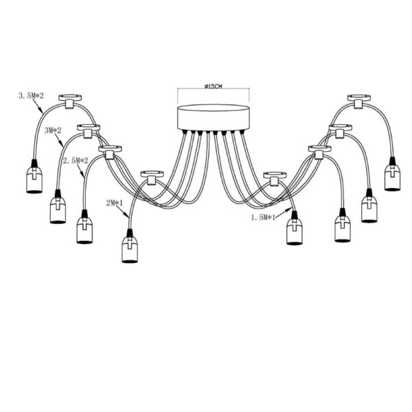 Hängeleuchte Spider 1 Metall schwarz, 8 Kabel 1,5m-3,5m, exkl. 8xE27 Leuchtmittel