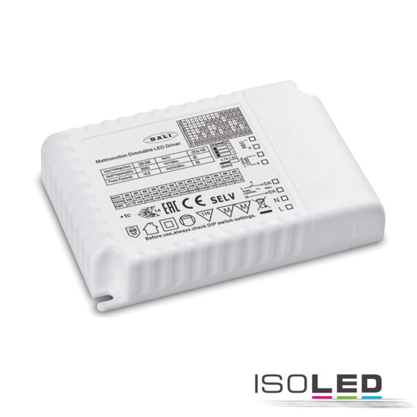 LED Konstantstrom Trafo 300-900mA (9-58V), 30W, Push/1-10V/DALI-2 dimmbar, SELV