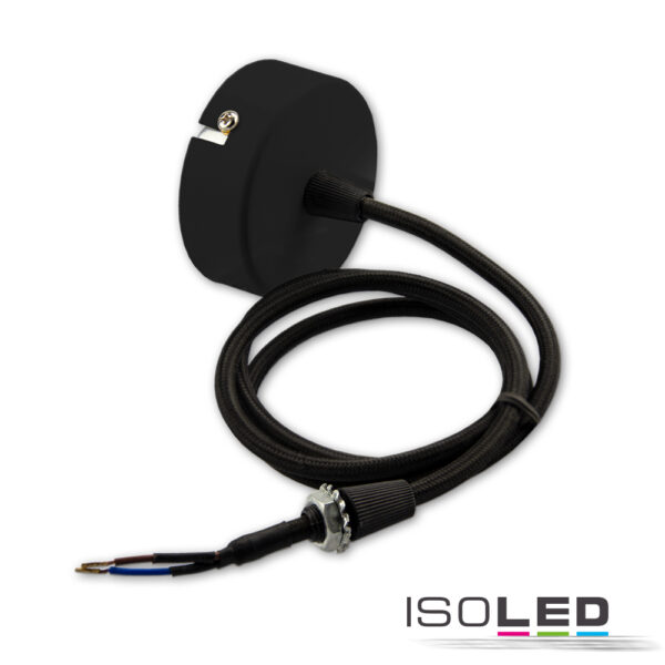 Deckenbaldachin rund 60mm, schwarz inkl. 2-pol. Stoffkabel 1,5m