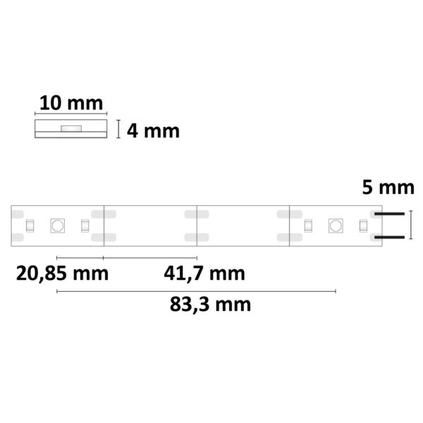 LED UV-C MiniAMP Flexband 270nm, 12V DC, 6W, IP54, 58cm, schwarz, eins. Kabel + maleAMP, 24 LED/m