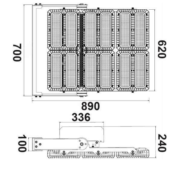 LED Flutlichtanlage 1.350W, 130x25°, 6 Module (Lichtpunkte), 1-10V dimmbar, 4000K, IP66 (ext.Trafo)