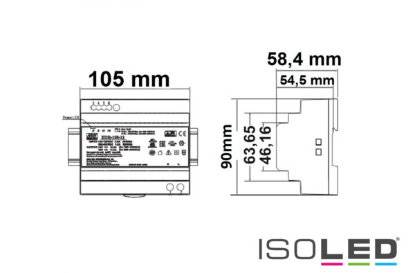 LED Hutschienen-Trafo MW HDR-150-24, 21.6~29V/DC, 0-150W