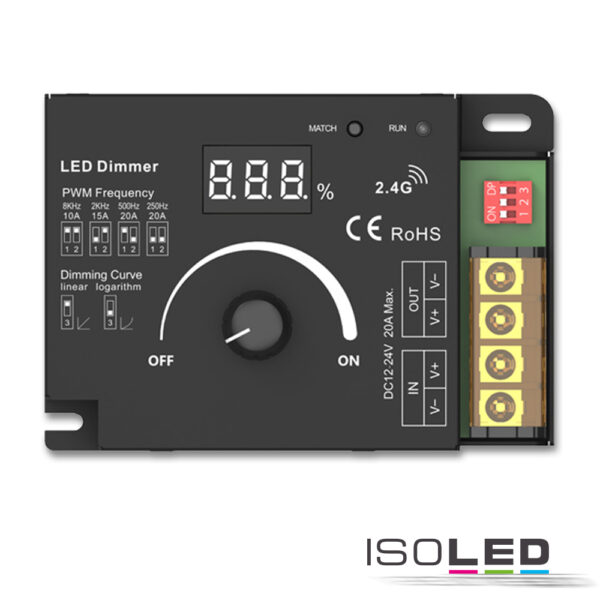 Sys-Pro Dreh/Funk Mesh Multi-PWM-Dimmer, 1 Kanal, 12-24V DC 10-20A, 36-48V DC 15A