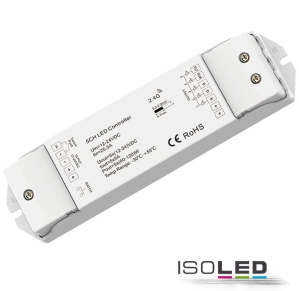 Sys-Pro RGB+CCT Push/Funk Mesh PWM-Dimmer, 1-5 Kanal, 12-48V DC 5x5A