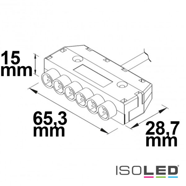Mini-Plug 6-fach Verteiler female, 1m, 2x0,75, IP54, weiß-grün, max. 48V/6A