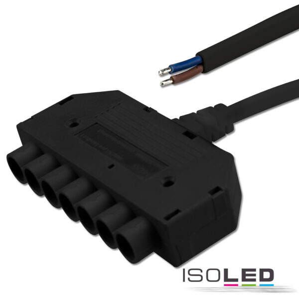 Mini-Plug 6-fach Verteiler female, 1m, 2x0,75, IP54, schwarz, max. 48V/6A