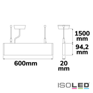 LED Hängeleuchte Linear Up&Down 600, 25W, prismatisch, linear- u. 90° verbindbar, weiß, neutralweiß