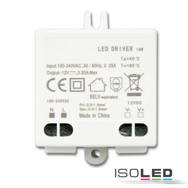 LED Trafo 12V/DC, 0-10W, SELV, flach